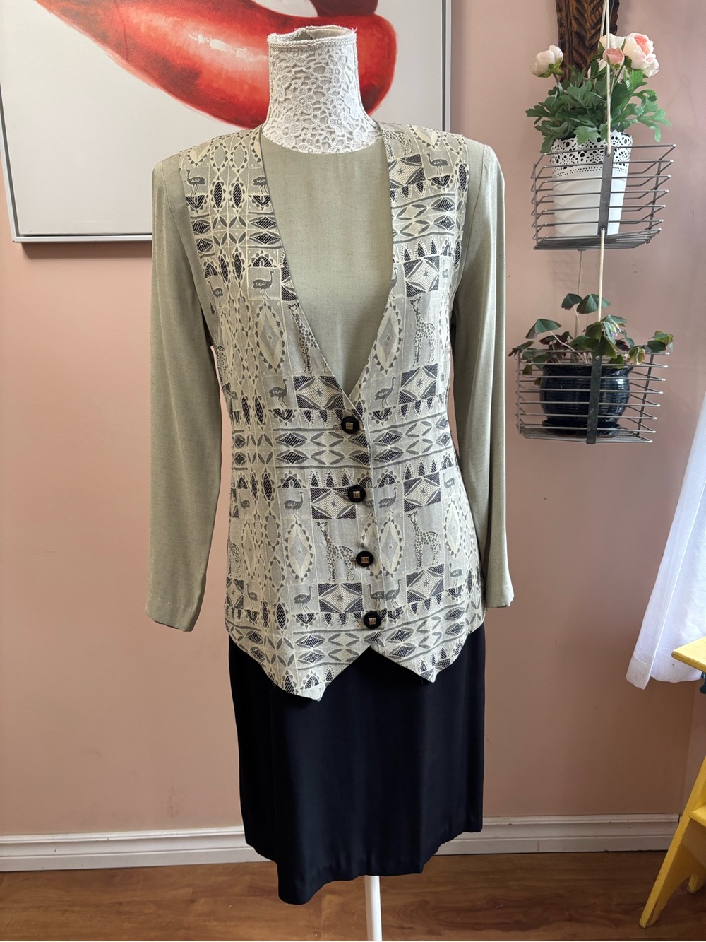 Vintage 1990s Shift Dress & Vest Set, Boho Academia Style Set